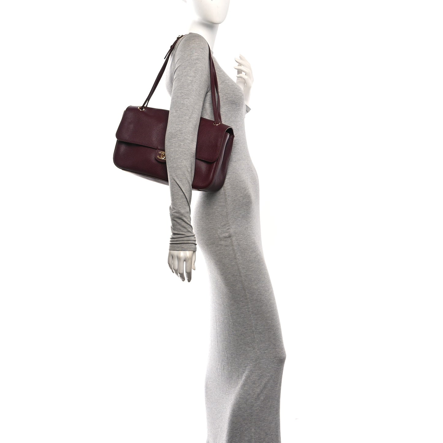 Grained Calfskin Small Souplissimo Maxi Flap Burgundy