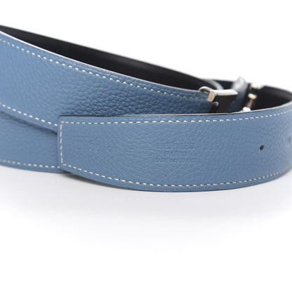 Hermes Togo Box 32mm Martelee H Belt 85 Blue Jean Black 3 of 5