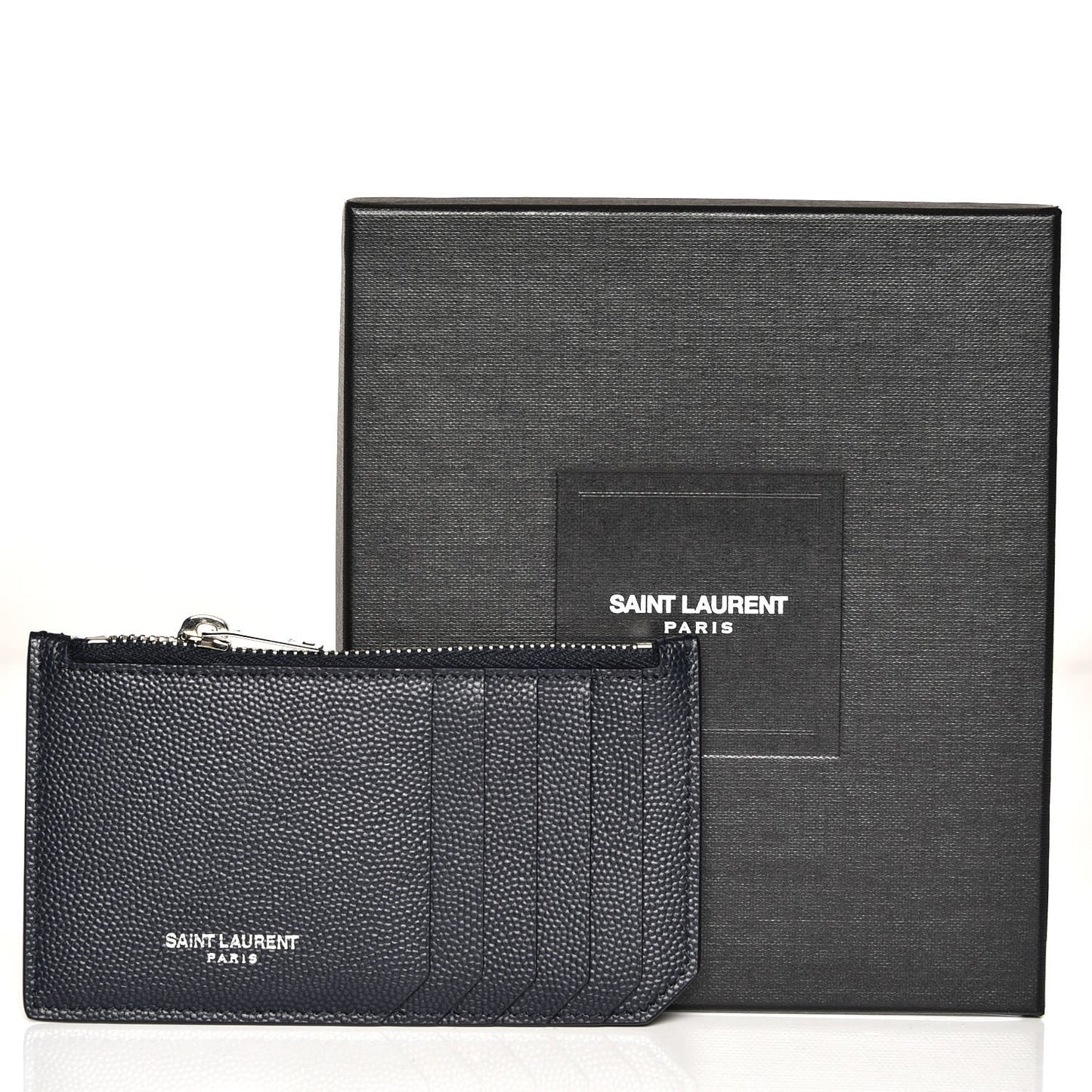 Grained Calfskin 5 Fragments Zip Pouch Card Holder Navy