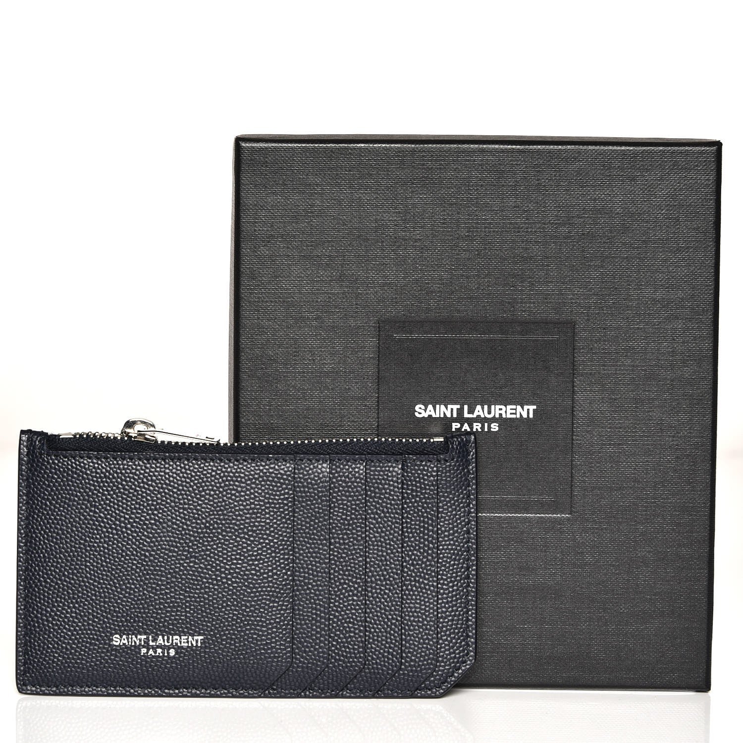 Saint Laurent Grained Calfskin 5 Fragments Zip Pouch Card Holder Navy 8 of 8