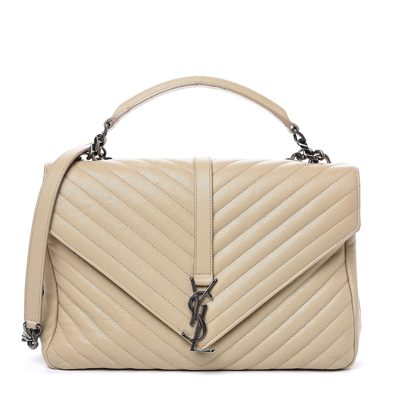 Saint Laurent Sheepskin Matelasse Chevron Monogram Large College Satchel Beige 1 of 14