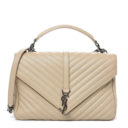 Saint Laurent Sheepskin Matelasse Chevron Monogram Large College Satchel Beige 1 of 14