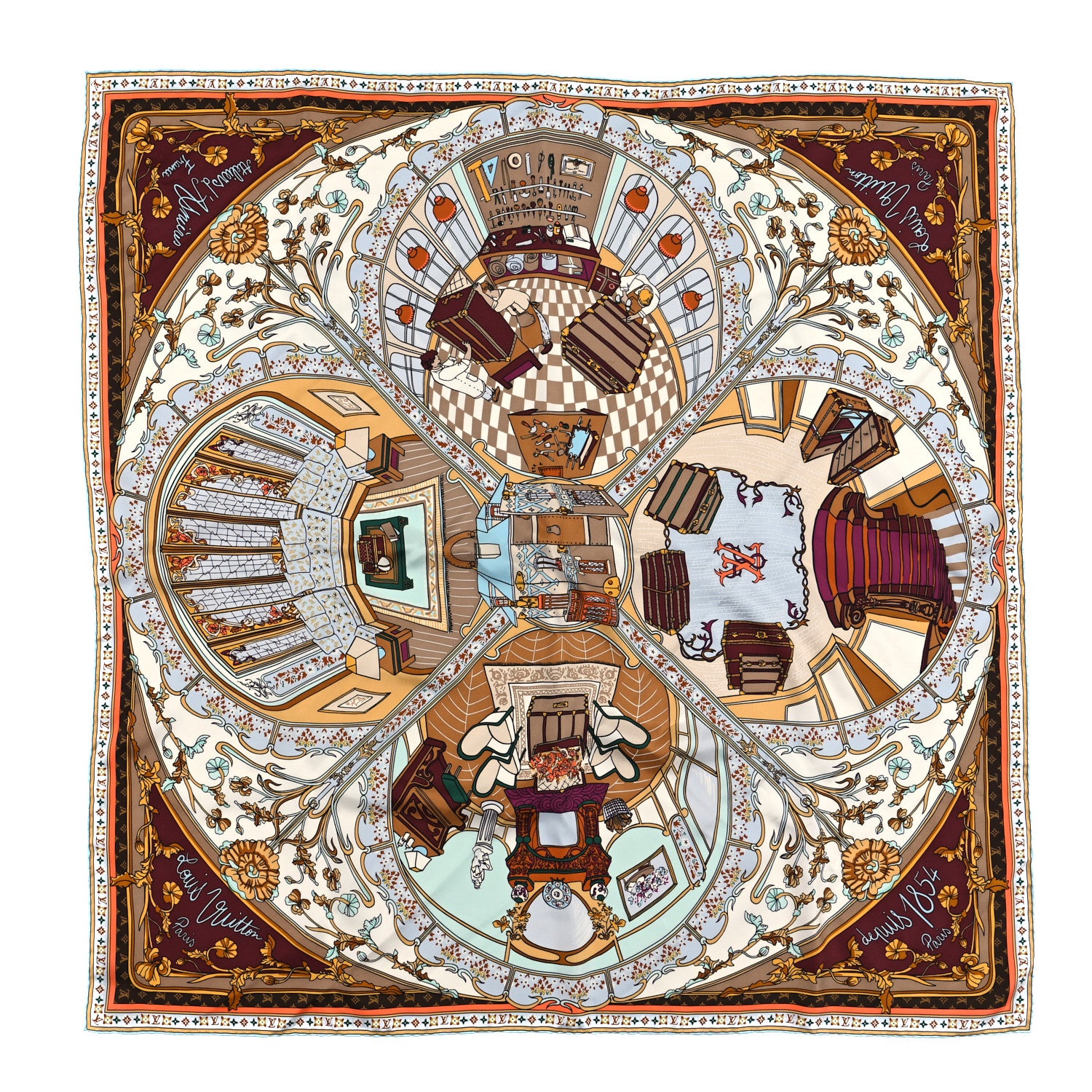 Louis Vuitton Silk Maison De Familie Square Scarf 90 Tan 1 of 3