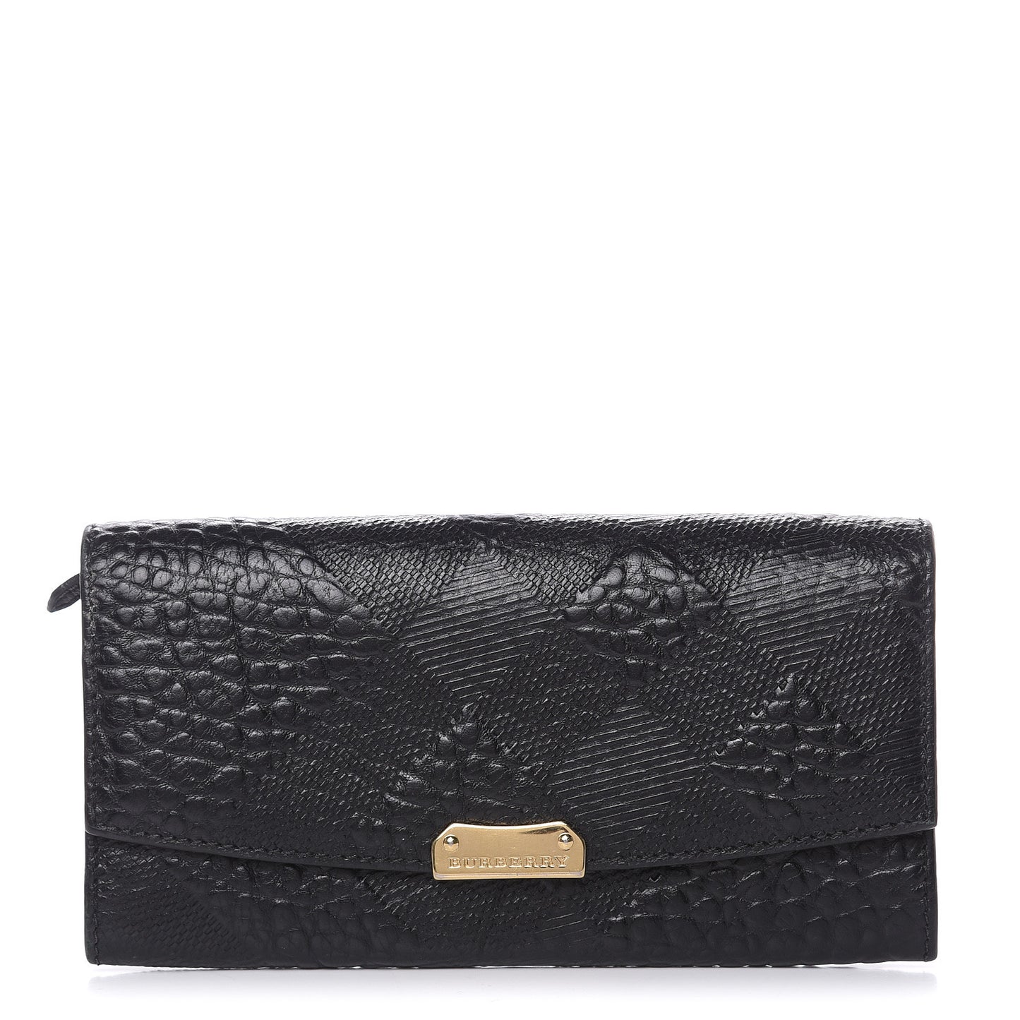 Signature Grain Calfskin Check Embossed Porter Continental Wallet Black