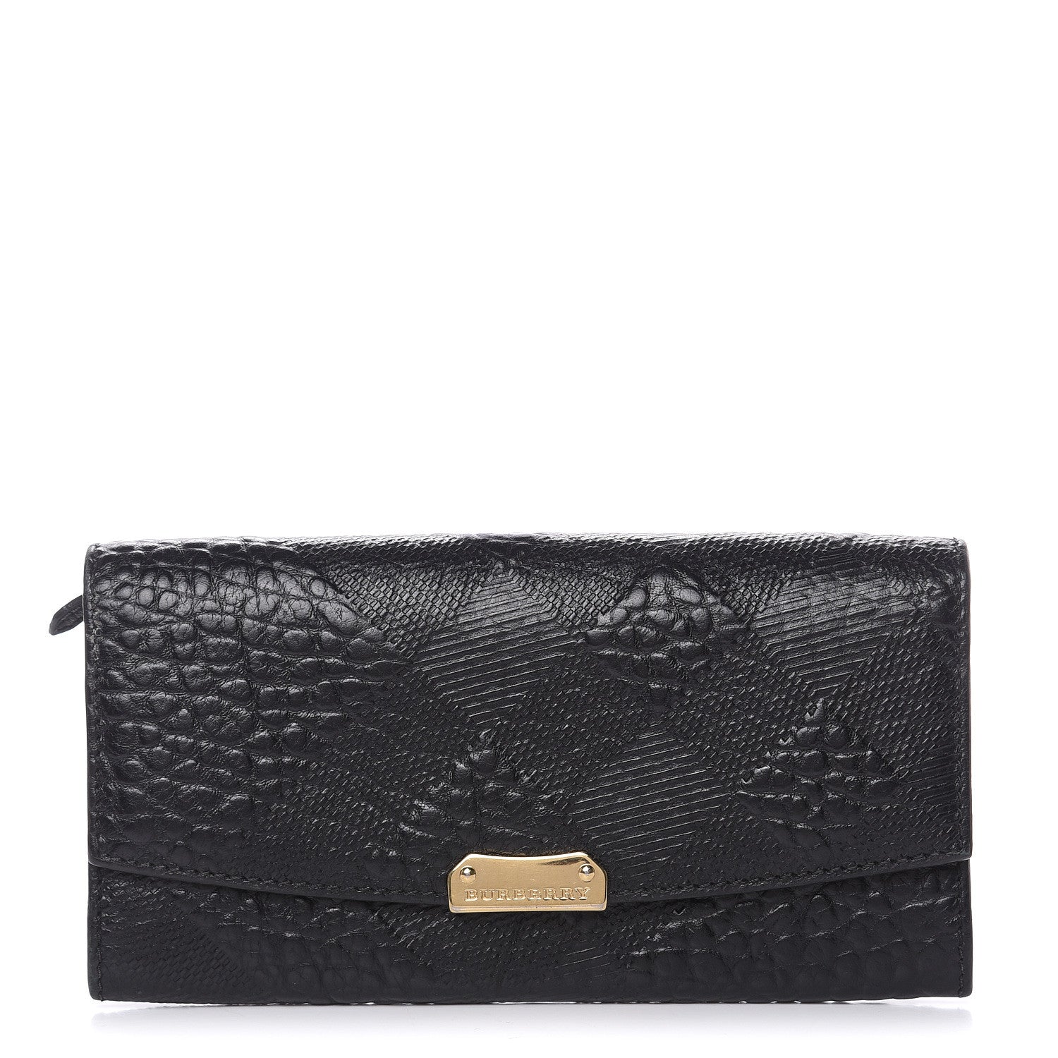 Burberry Signature Grain Calfskin Check Embossed Porter Continental Wallet Black 1 of 12