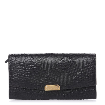 Burberry Signature Grain Calfskin Check Embossed Porter Continental Wallet Black 1 of 12