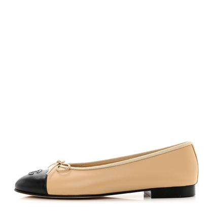 Chanel Lambskin Cap Toe Ballerina Flats 39.5 Beige Black 1 of 9