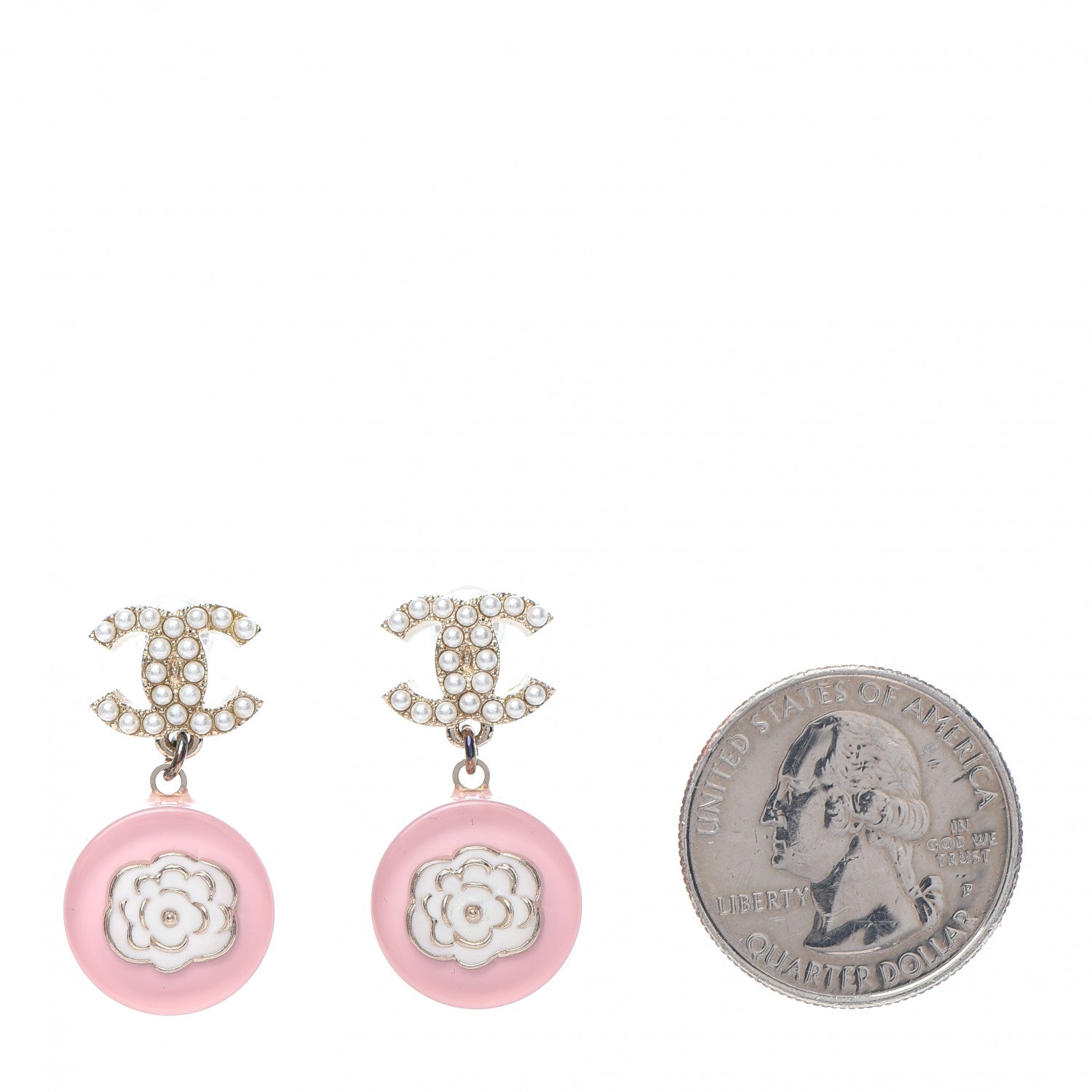 Chanel Resin Enamel Pearl CC Flower Drop Earrings Pink 2 of 5