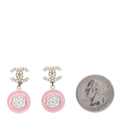Chanel Resin Enamel Pearl CC Flower Drop Earrings Pink 2 of 5