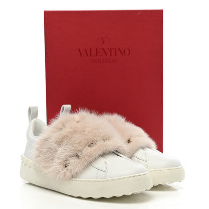 Valentino Garavani Calfskin Mink Fur Sneakers 38.5 White Rosa 11 of 11