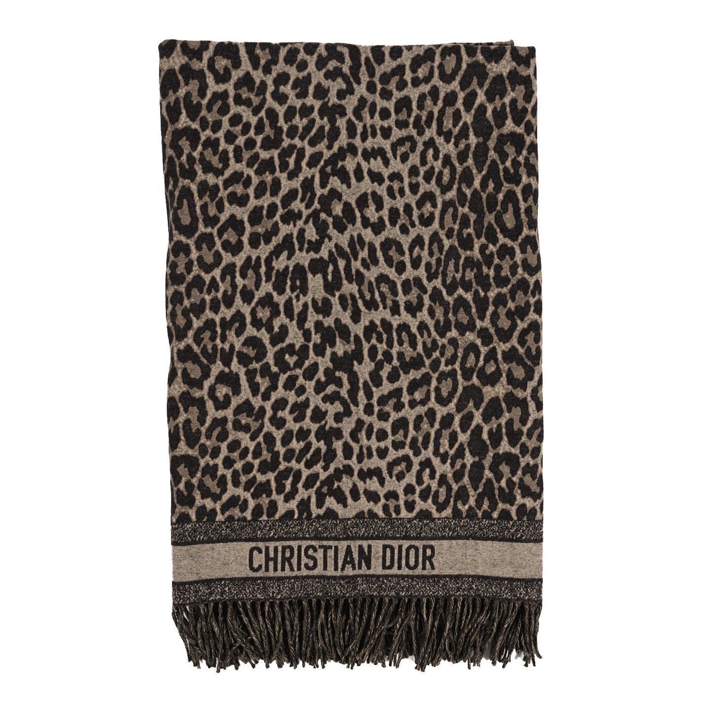 Wool Silk Leopard Throw Blanket Beige
