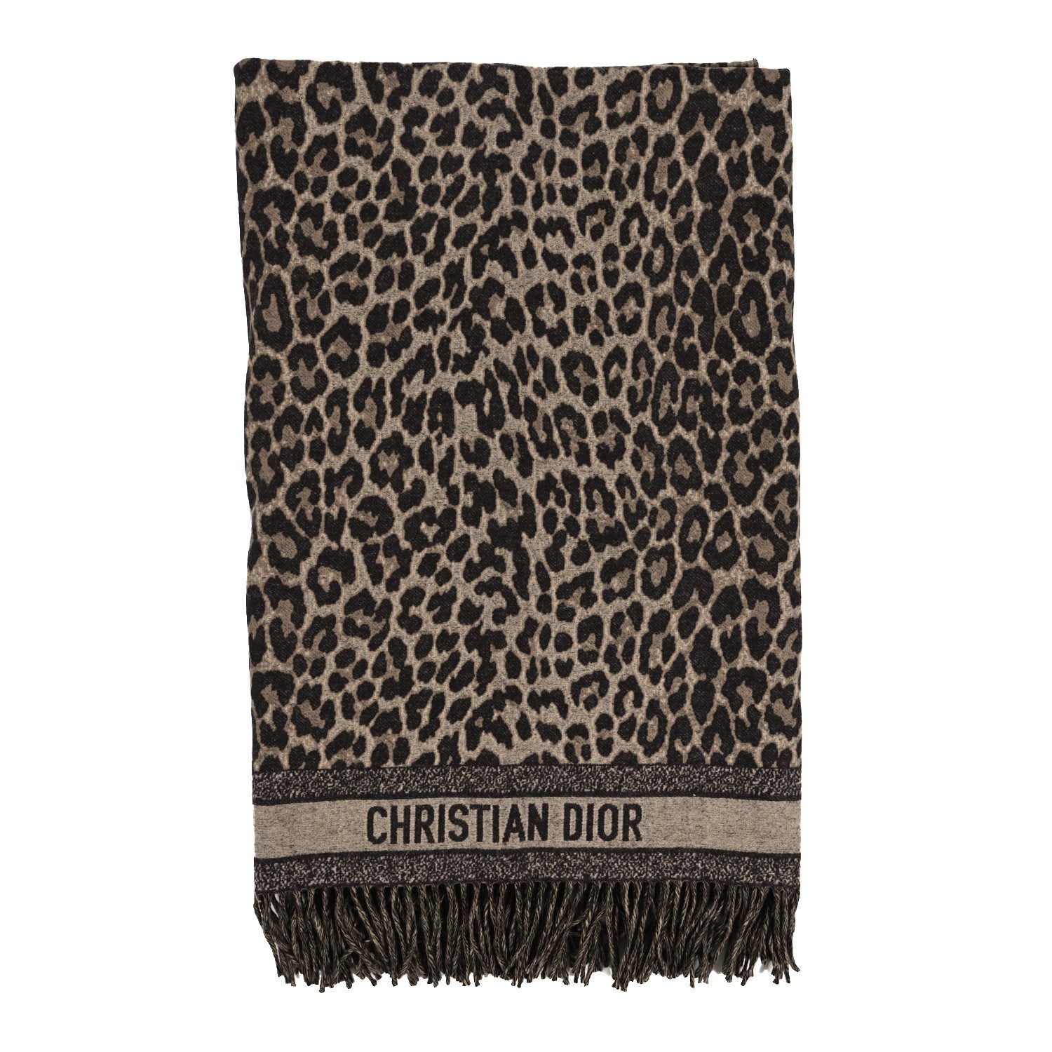 Christian Dior Wool Silk Leopard Throw Blanket Beige 1 of 3