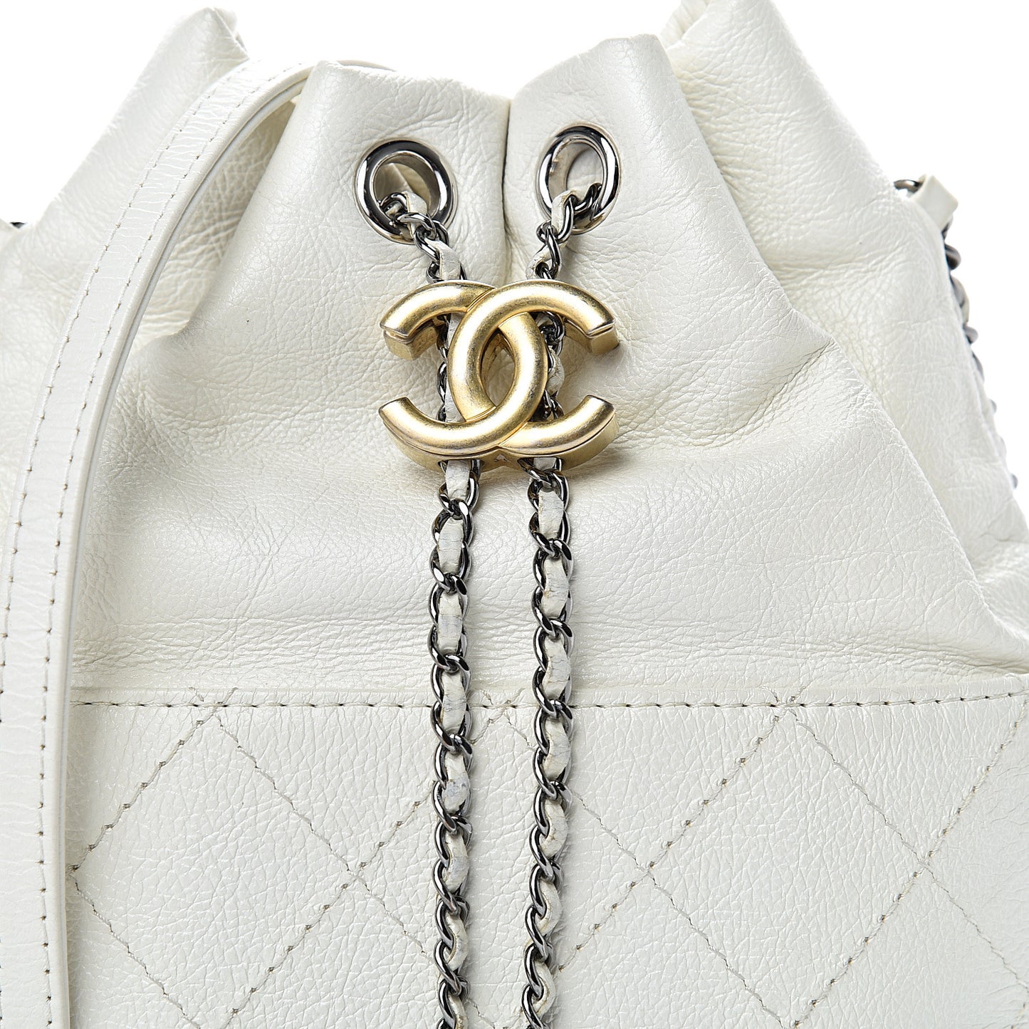 Aged Calfskin Quilted Small Gabrielle Bucket White