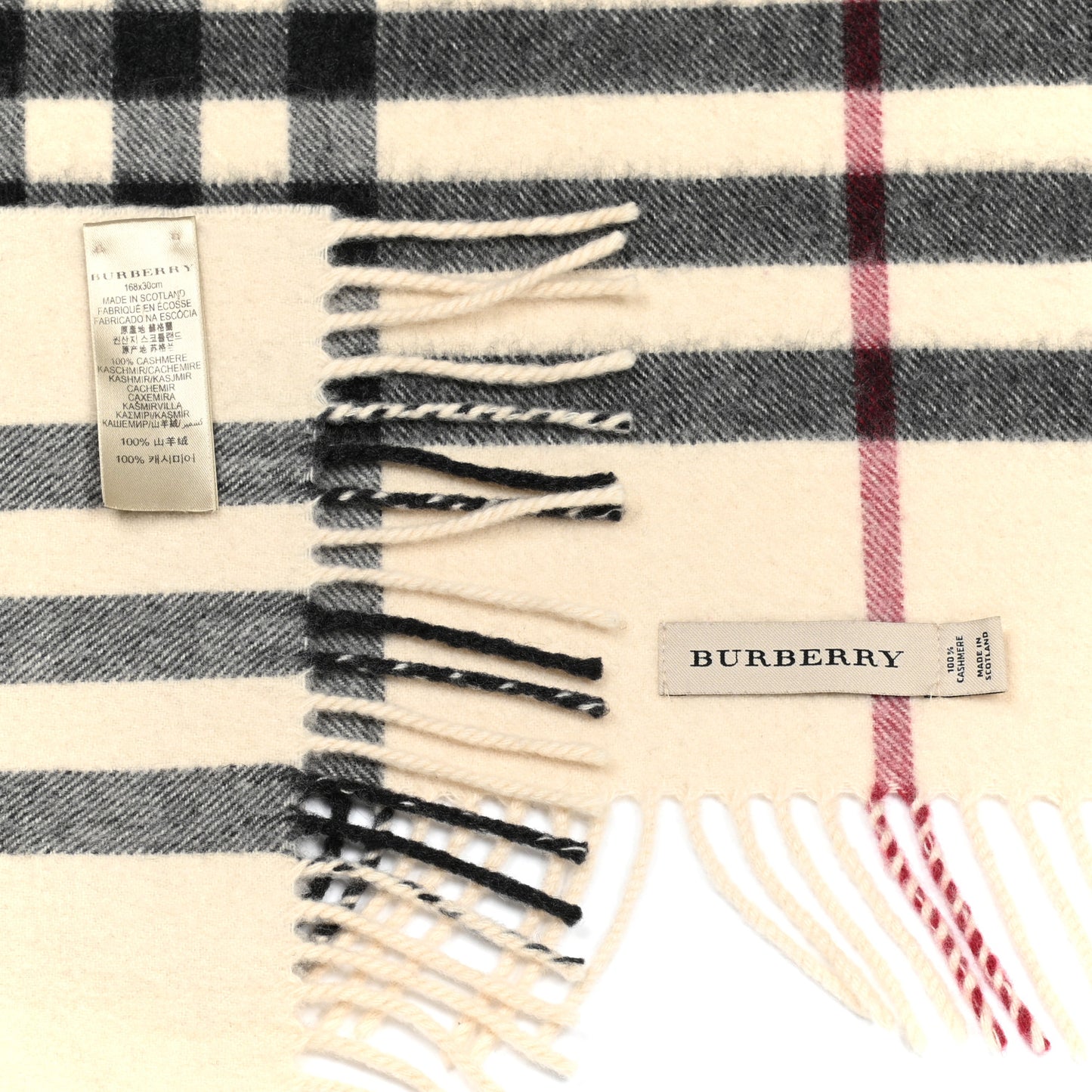 Cashmere Giant Check Fringe Scarf Stone