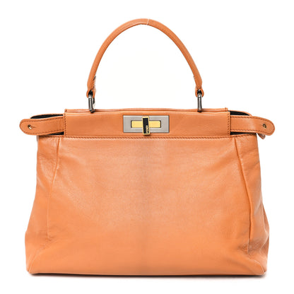 Fendi Goatskin Snakeskin Medium Peekaboo Iconic Satchel Brown 1 of 11