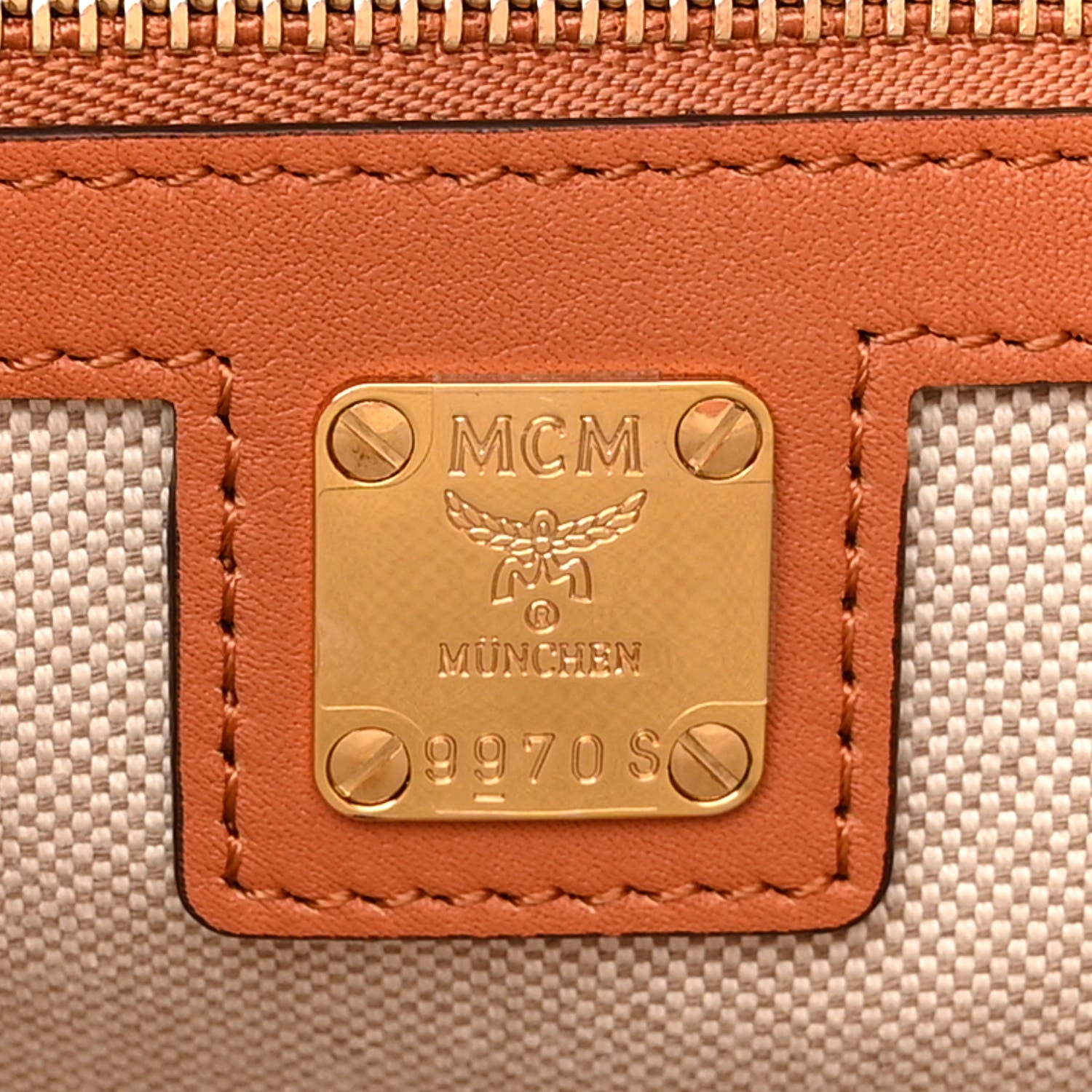 MCM Calfskin Linen Large Munchen Tote Cognac 7 of 15