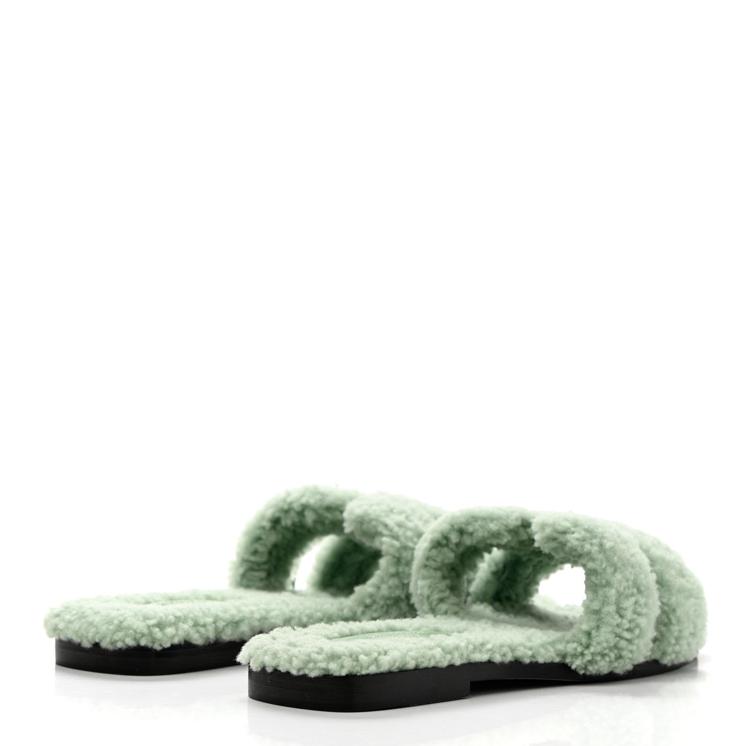 Hermes Woolskin Oran Sandals 36.5 Vert D’Eau 4 of 8