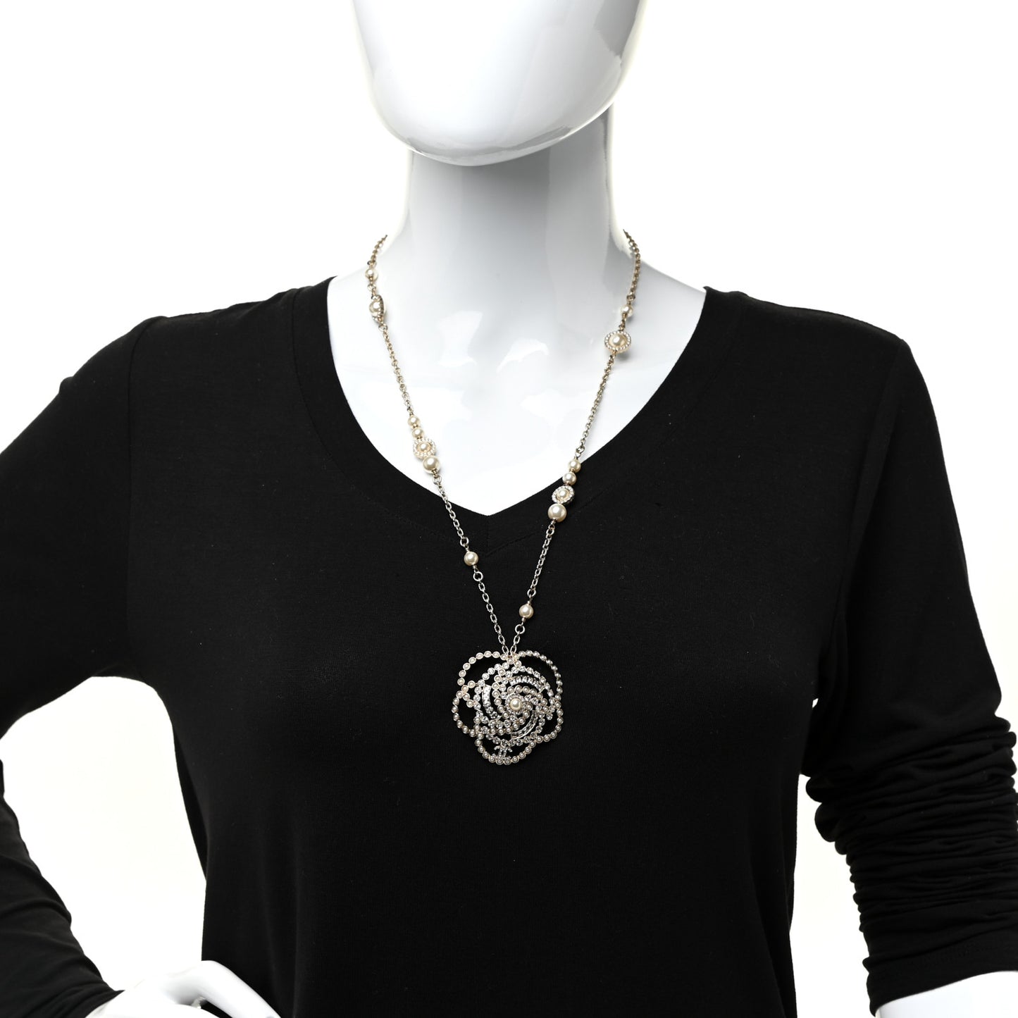 Pearl Crystal Lace Camellia Necklace Gold