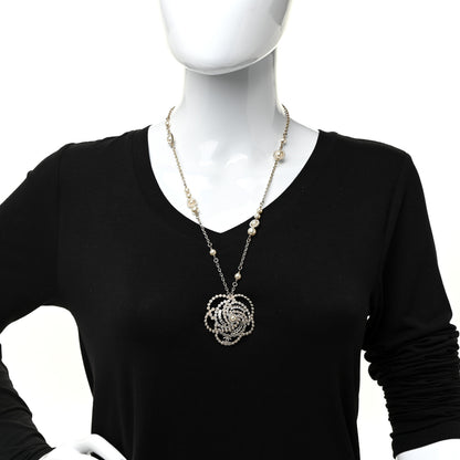 Chanel Pearl Crystal Lace Camellia Necklace Gold 2 of 6