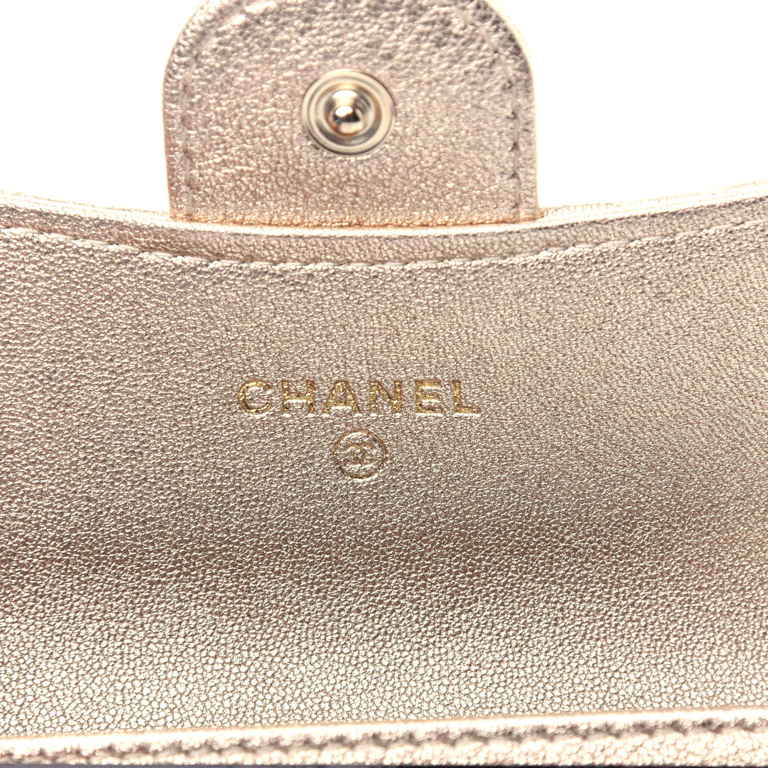 Chanel Metallic Lambskin Quilted Flap Card Holder Wallet Gold 6 of 9