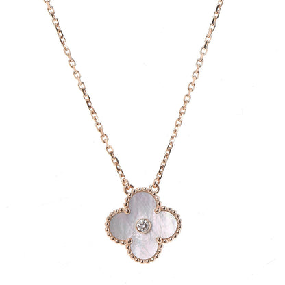Van Cleef & Arpels 18K Rose Gold Diamond Mother of Pearl Vintage Alhambra Pendant Necklace 3 of 8