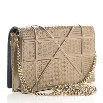 Christian Dior Metallic Patent Micro-Cannage Diorama Wallet on Chain Pouch Gold 3 of 12