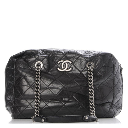 Chanel Aged Calfskin Quilted Large Secret Tag Bowling Bag Black 1 of 9