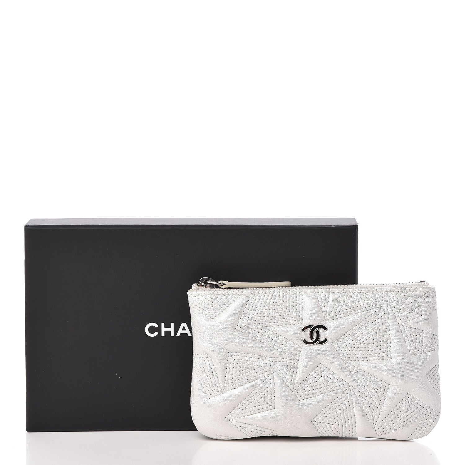 Chanel Metallic Lambskin Star Embossed Coin Purse Case Silver 10 of 10