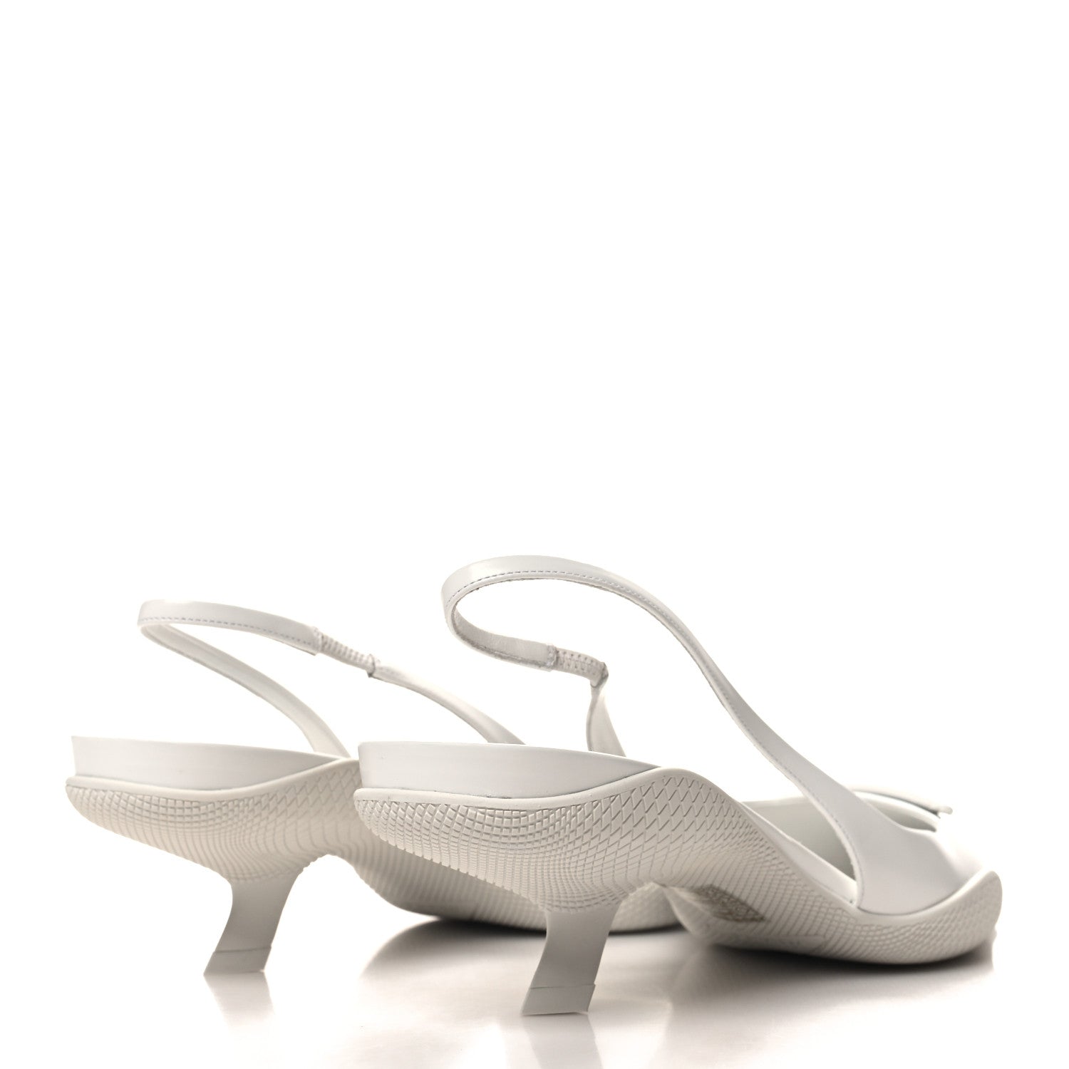 Prada Spazzolato Triangle Logo Pointed Toe 45mm Slingback Pumps 40.5 White 4 of 9
