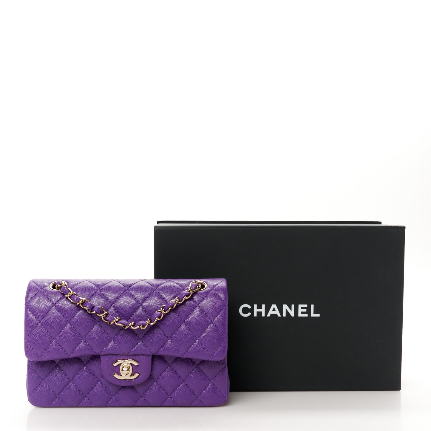 Caviar Quilted Small Double Flap Purple