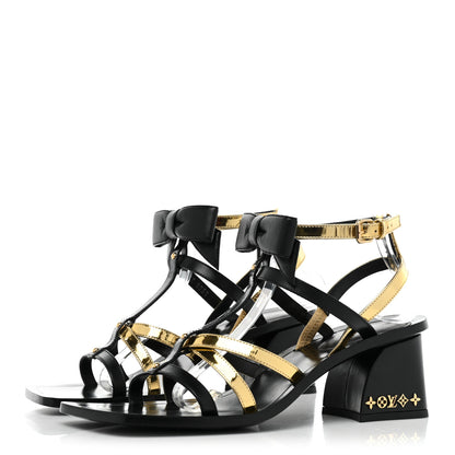 Louis Vuitton Metallic Calfskin Peplum Sandals 38.5 Gold 3 of 10