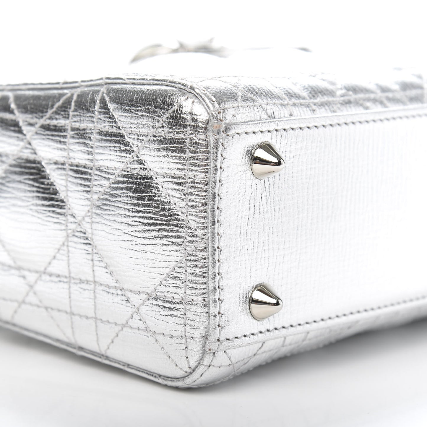 Metallic Grained Calfskin Cannage Small Lucky Badges My Lady Dior Silver