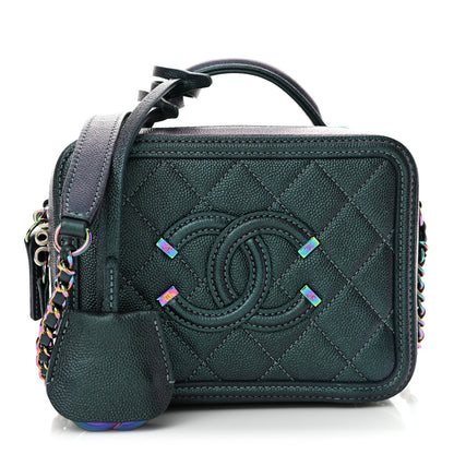 Chanel Iridescent Caviar Quilted Small CC Filigree Vanity Case Dark Turquoise 1 of 11
