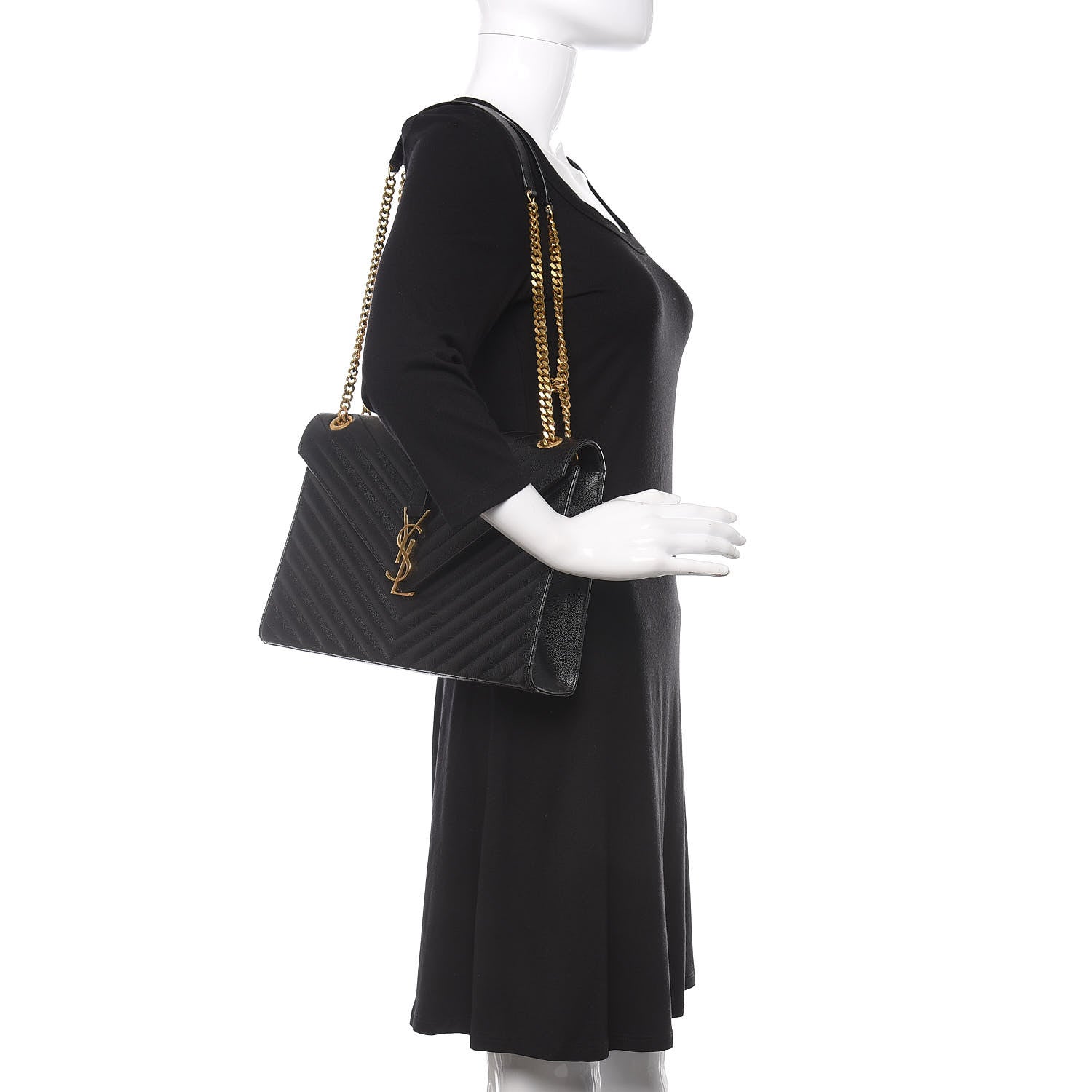 Saint Laurent Grain De Poudre Matelasse Chevron Large Monogram Satchel Black 2 of 8
