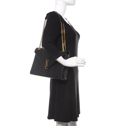 Saint Laurent Grain De Poudre Matelasse Chevron Large Monogram Satchel Black 2 of 8