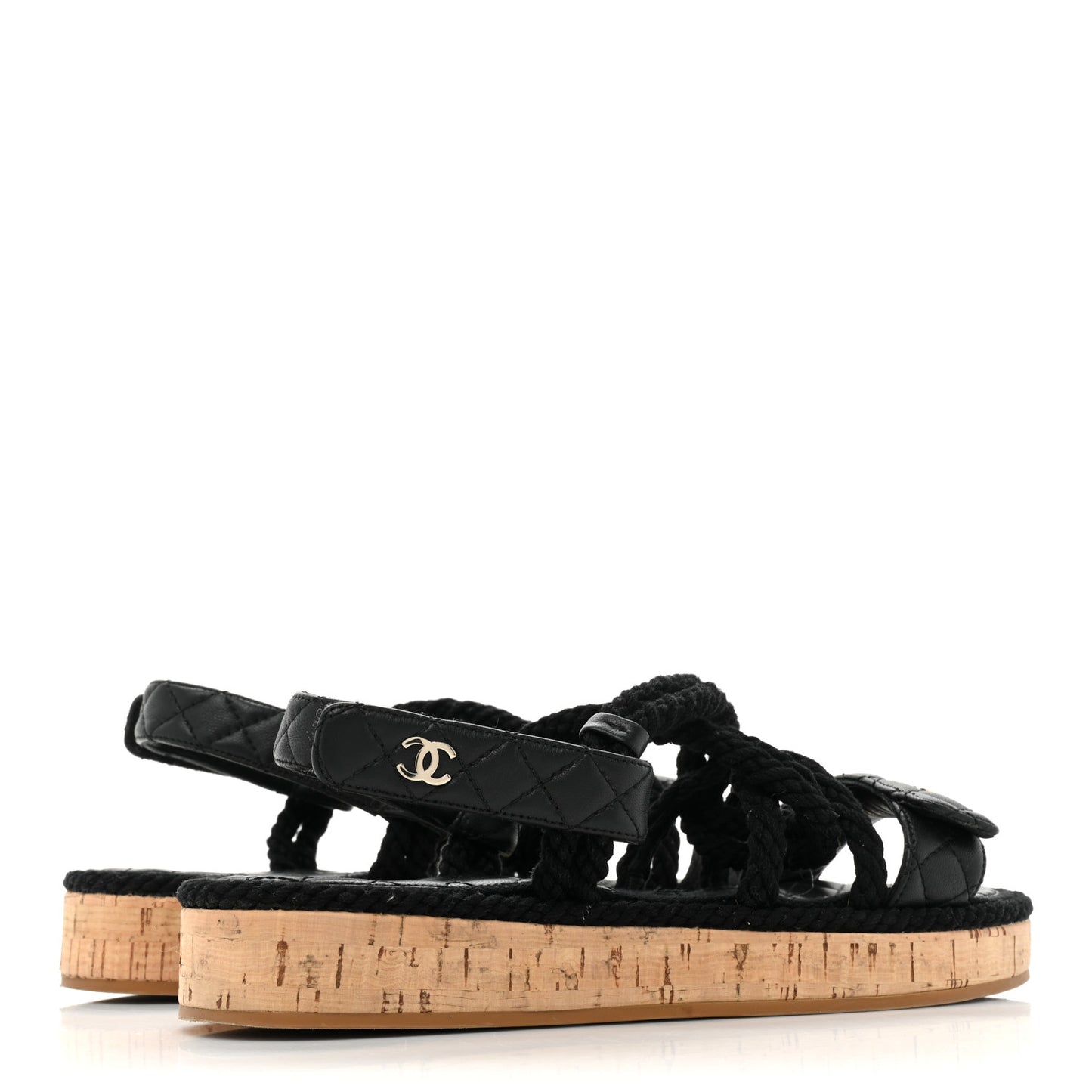 Cord Lambskin Quilted Logo Sandals 39 Black