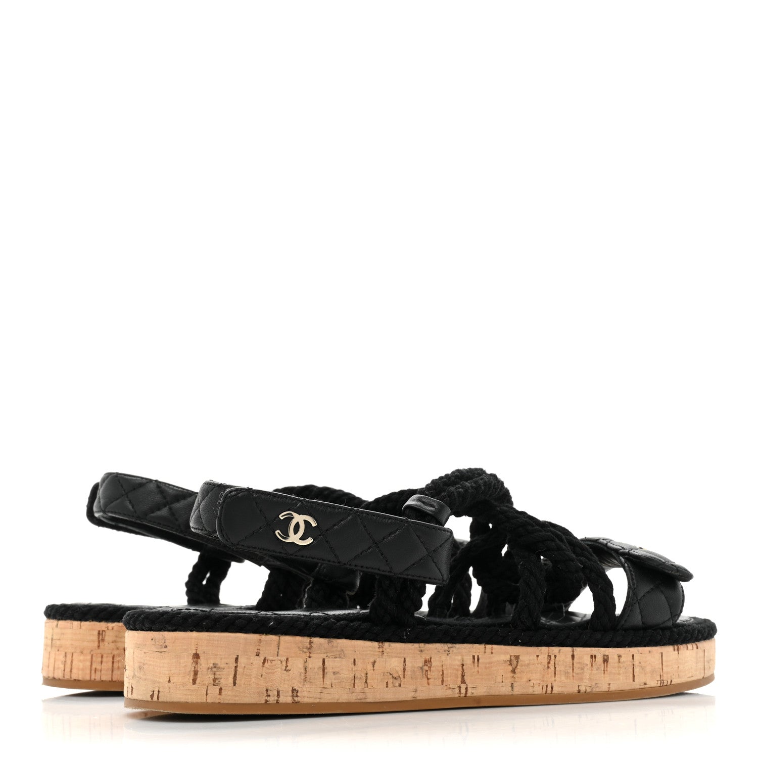 Chanel Cord Lambskin Quilted Logo Sandals 39 Black 4 of 11