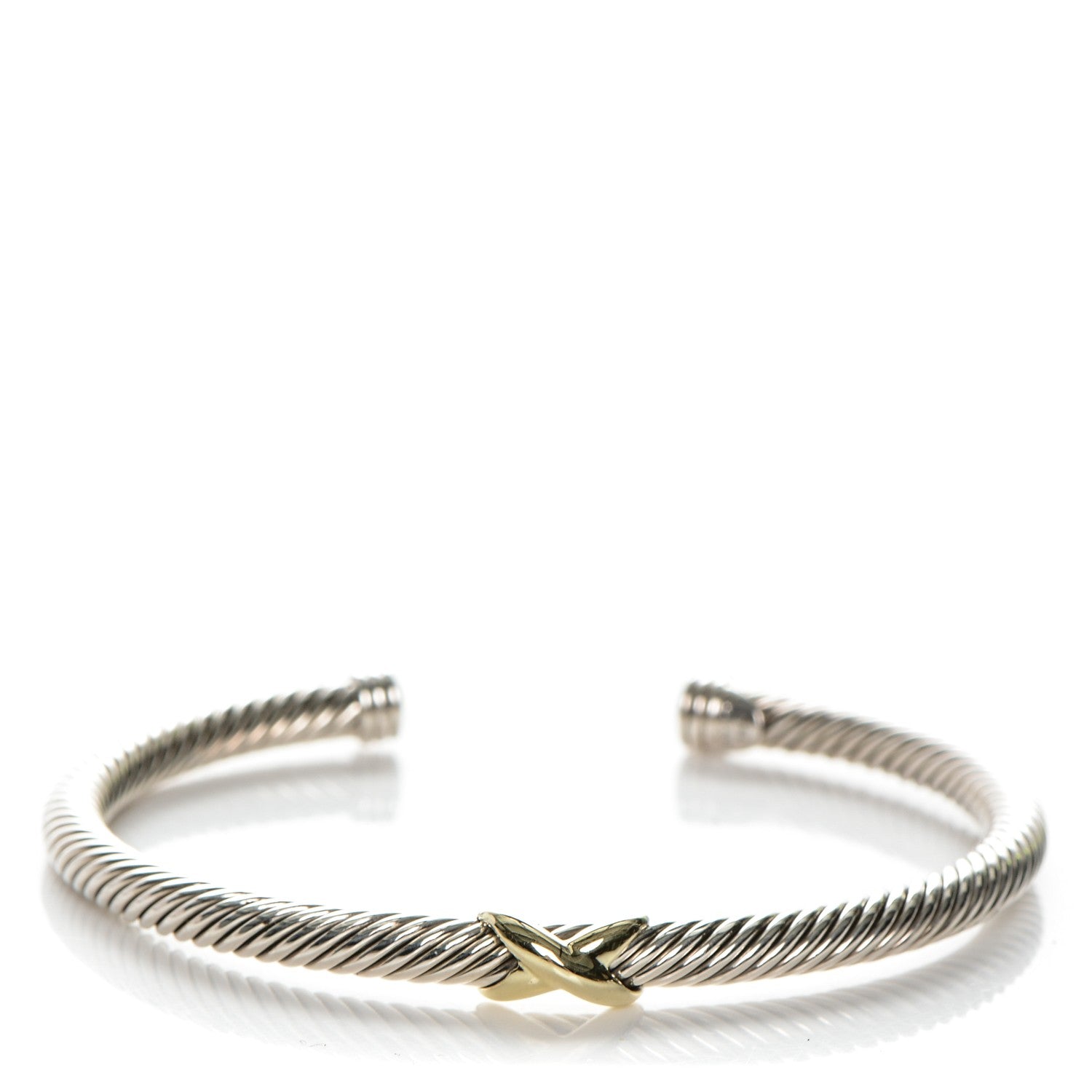 David Yurman Sterling Silver 18K Yellow Gold 4mm X Station Cable Bracelet 1 of 4