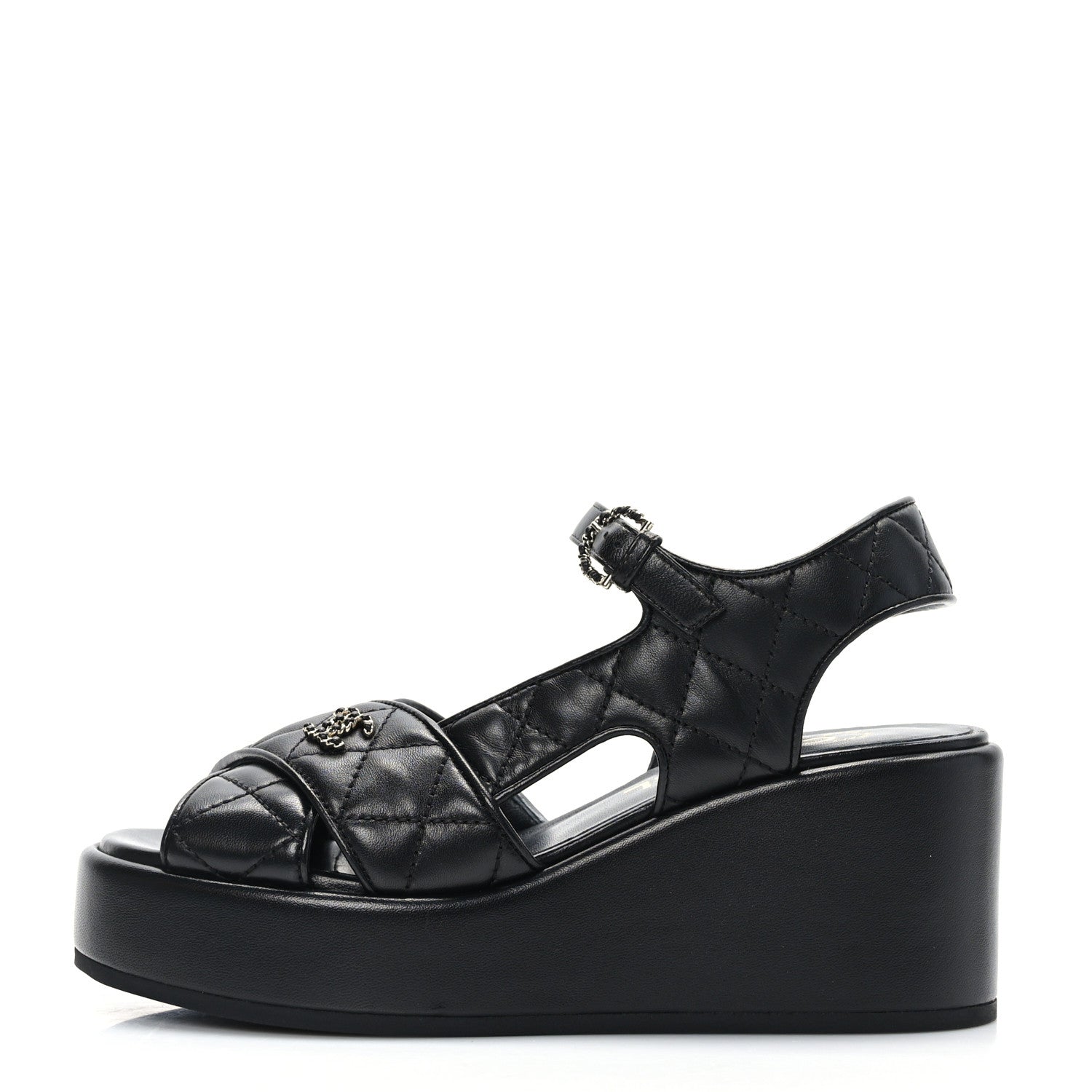 Chanel Lambskin Quilted CC Platform Sandals 36 Black 1 of 8