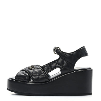 Chanel Lambskin Quilted CC Platform Sandals 36 Black 1 of 8