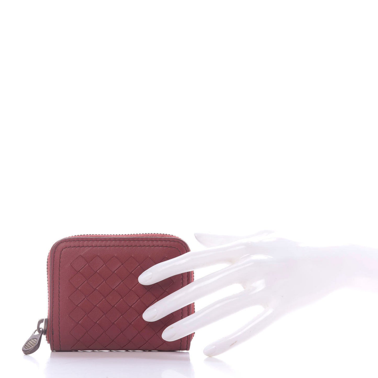Nappa Intrecciato Zip Around Coin Purse Red