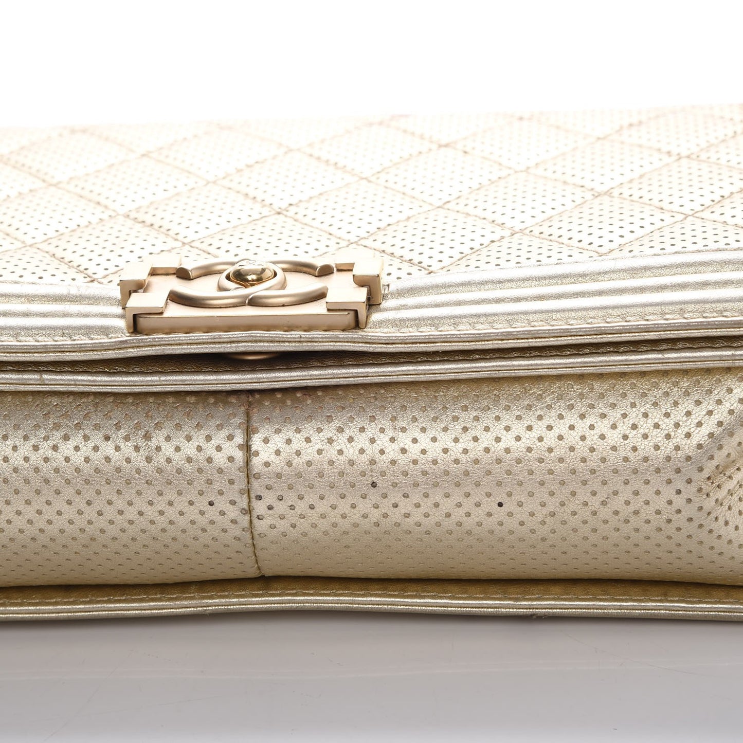 Lambskin Perforated Quilted New Medium Boy Flap Gold