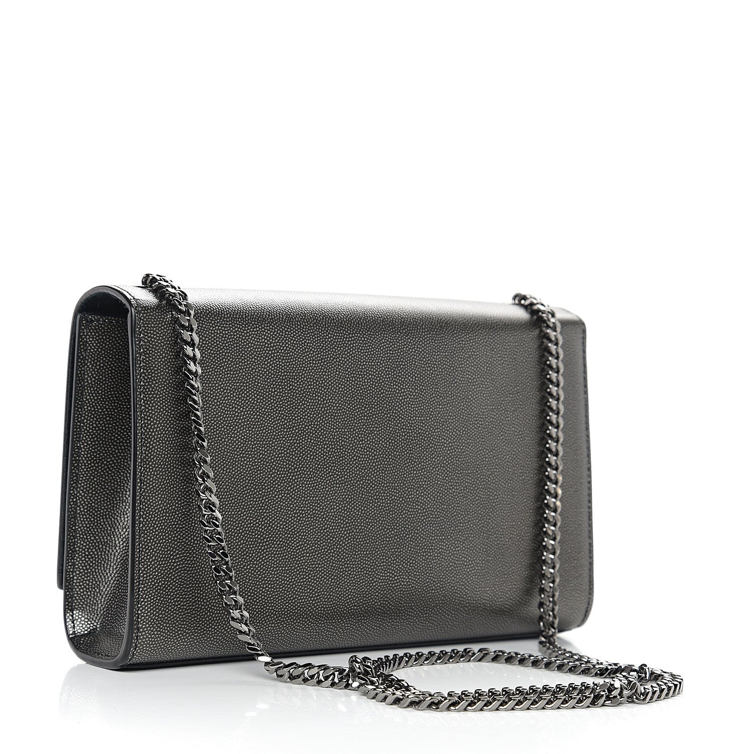 Saint Laurent Metallic Grain De Poudre Medium Classic Monogram Kate Satchel Dark Lead 2 of 8