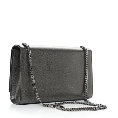 Saint Laurent Metallic Grain De Poudre Medium Classic Monogram Kate Satchel Dark Lead 2 of 8