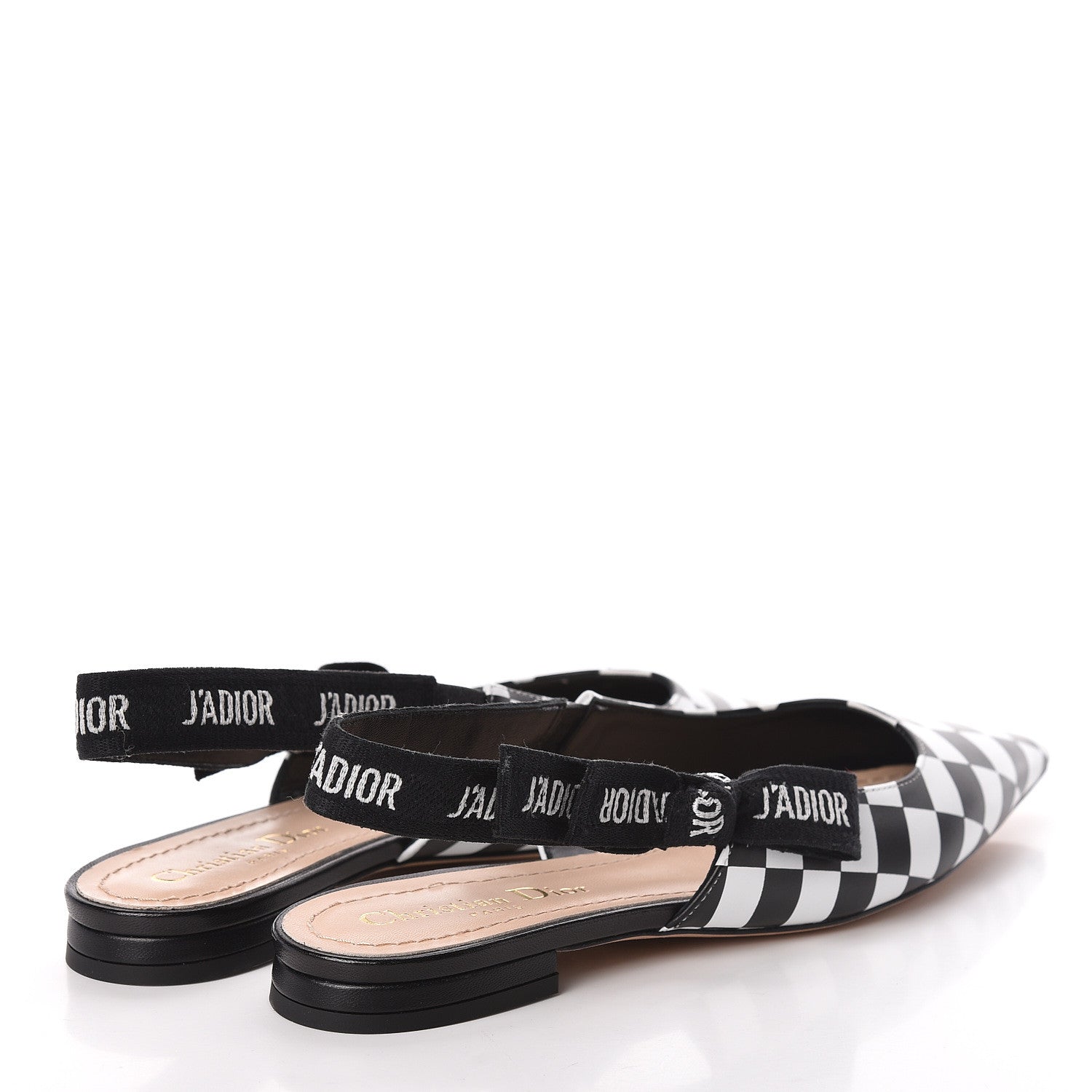 Christian Dior Calfskin Ribbon Checker Print J'Adior Slingback Ballet Flats 36 Black White 4 of 8