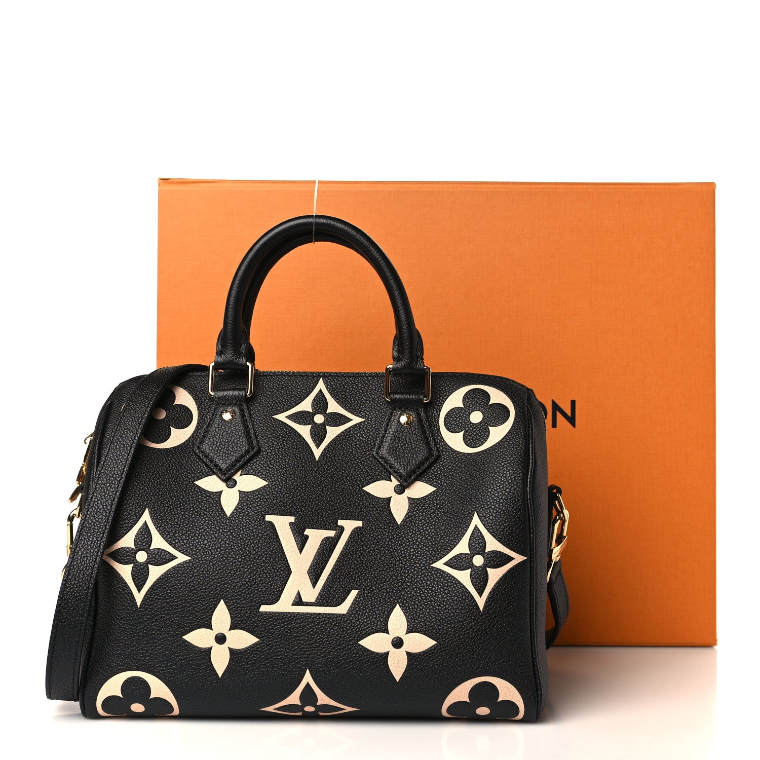 Louis Vuitton Empreinte Monogram Giant Speedy Bandouliere 25 Black Beige 9 of 9