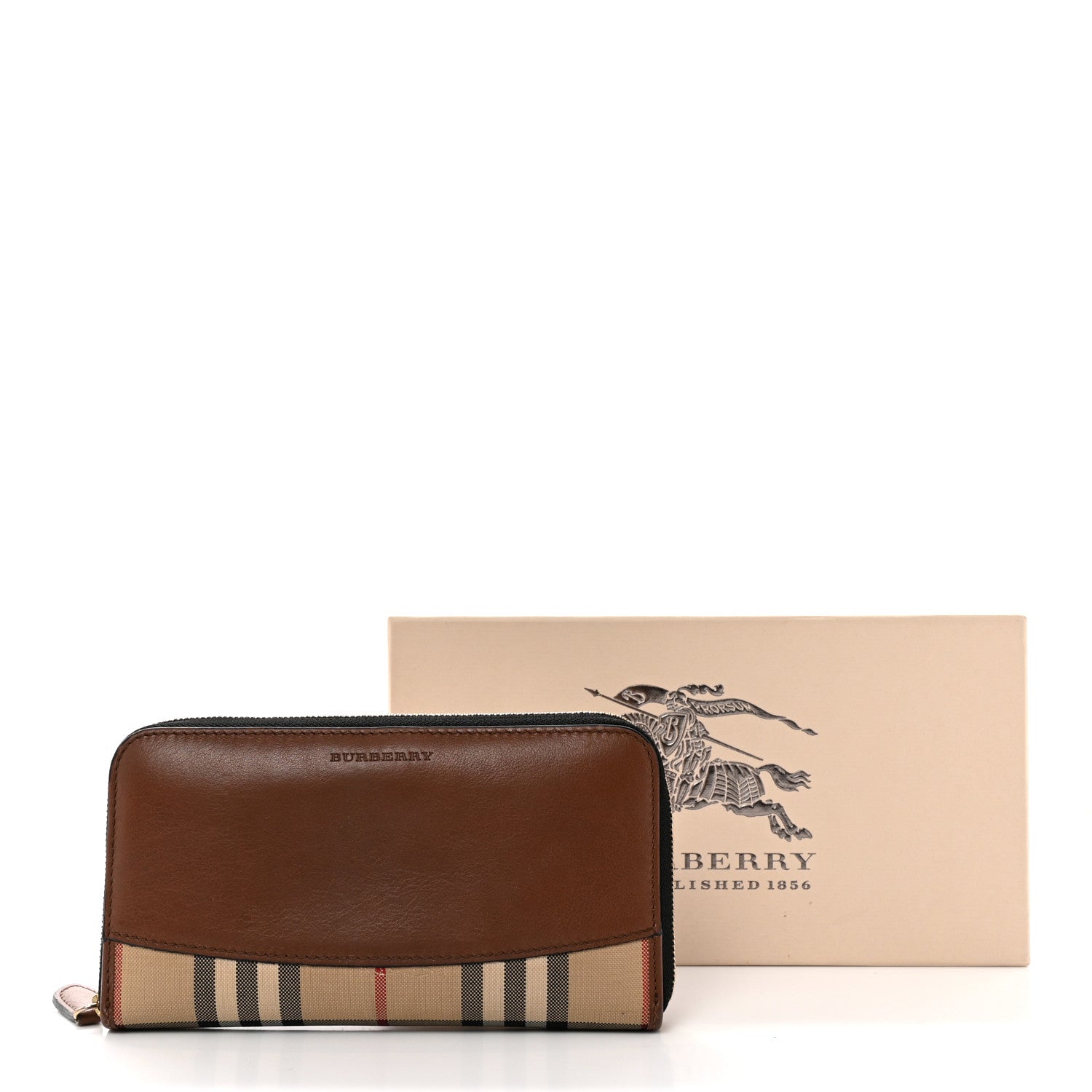 Burberry Calfskin Haymarket Check Elmore Zip Around Wallet Tan 7 of 7