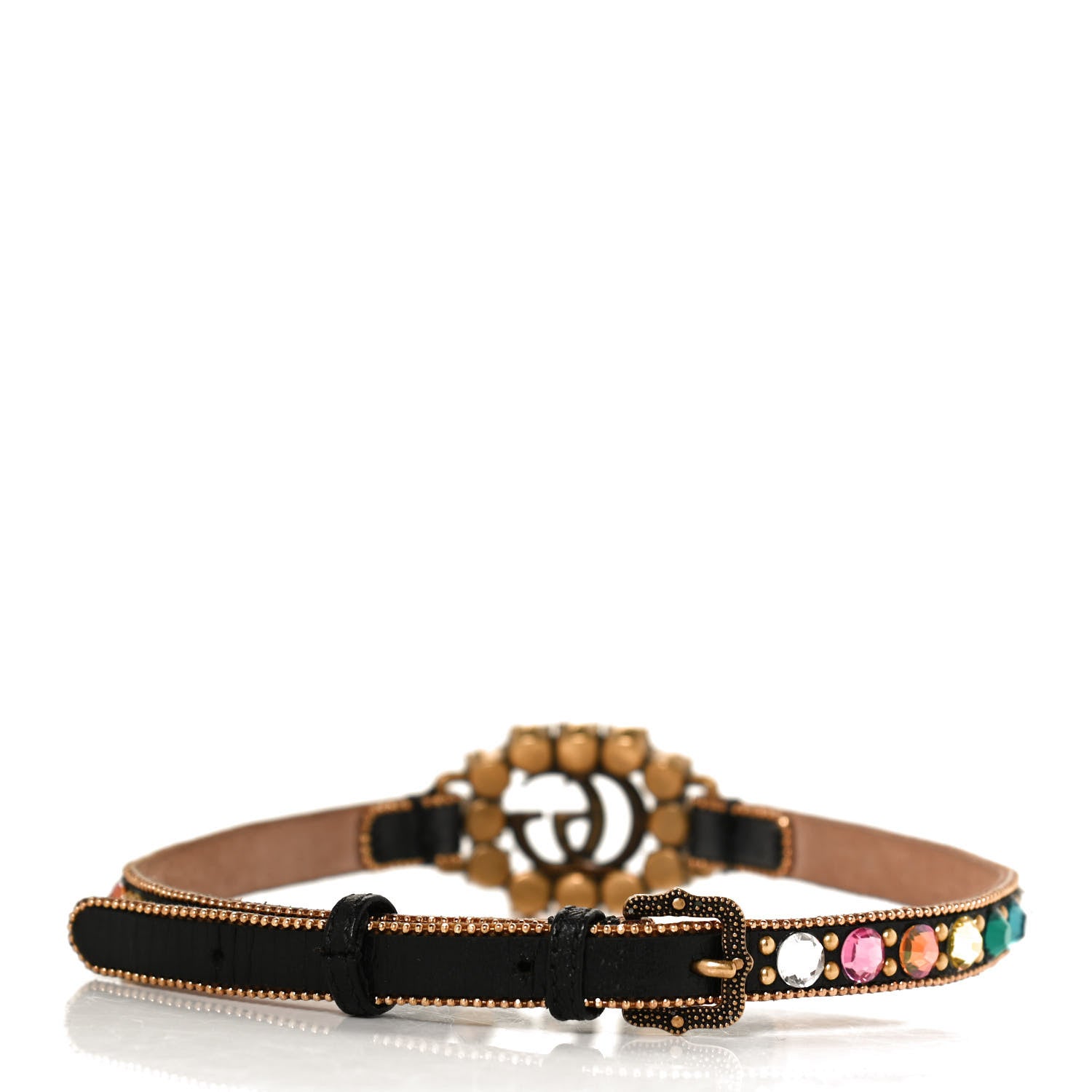 Gucci Calfskin Crystal Embellished Double G Choker Necklace Multicolor 2 of 6