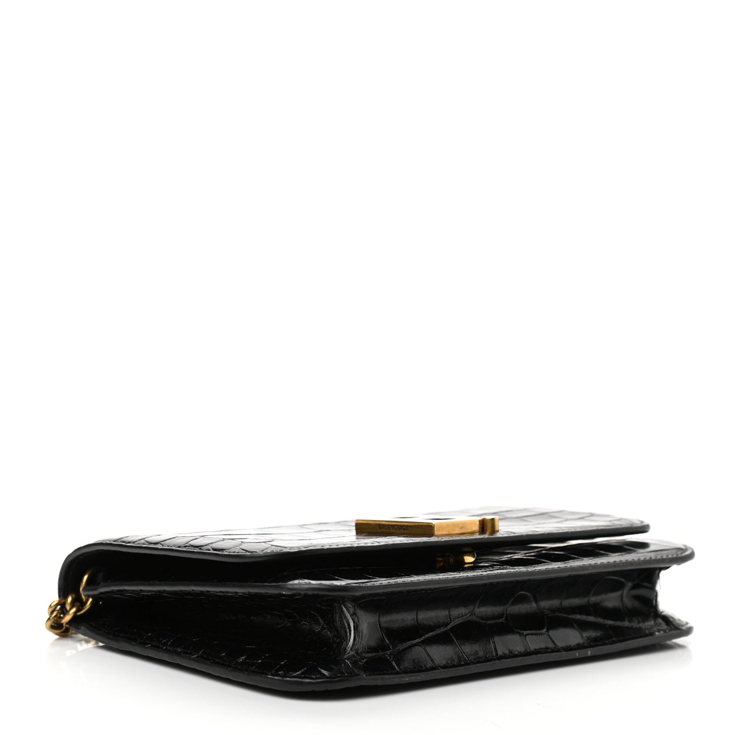 Crocodile Embossed Patent B Wallet On Chain Black