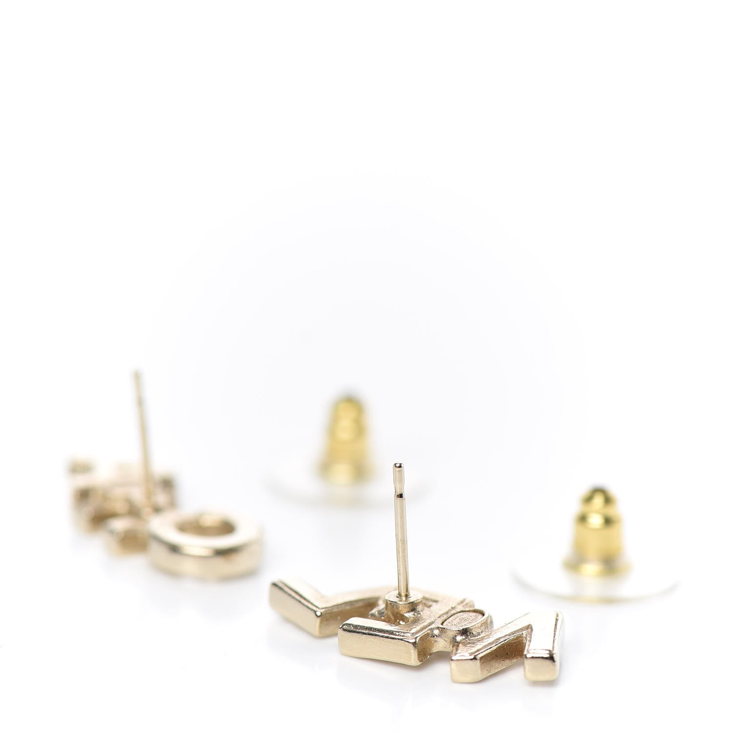 Chanel Crystal Pearl Signature Stud Earrings Gold 3 of 5